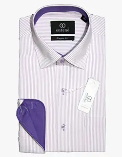 White shirt with purpal striped inner collar & cuff