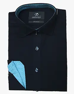 Navy blue shirt with blue inner collar & cuff