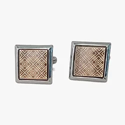 Silver square cufflinks with light gold pattern