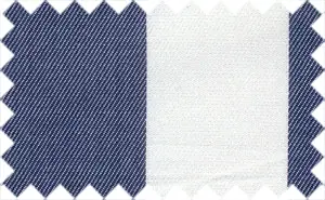 Navy Blue/White Wide Stripes, 100% Cotton. The repeating stripes pattern is 2 inches (5.1cm) wide. Soft fabric with twill like texture.