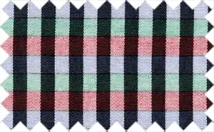 Black/White Checks with colored stripes, 100% Cotton - The repeating colored line is 4 inches wide and then 4 inch black/white checks line and so on. The colored line colors are Seafoam Green/Venetian Red/Perano/Black/white