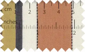 Gold/Chestnut orange/Off White Wide Stripes, Cotton/Polyester Blends - The Chestnut Rose/Harvest Gold/Black/Off White, 14 lines pattern repeat every 5 inches. The fabric is good for summer.