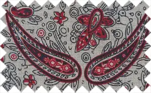 Red/Black over gray printed pattern, Cotton/Polyester blends - The fabric is sturdy