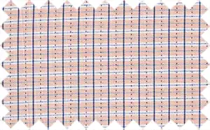 Cavern Pink/Chambray Blue/White Checks, 35% cotton/65% polyester rnNot a breathable fabric.rnBest for winter.