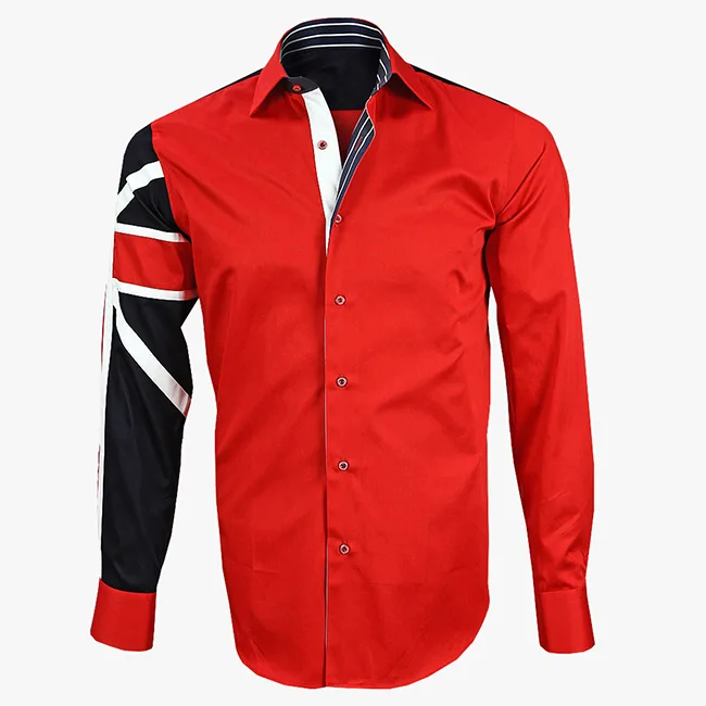Men's Italian Style Red Union Jack Print Formal Shirt