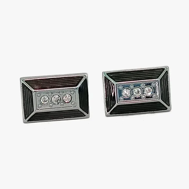 Rounded Rectangle Cuff links with Black Crystal