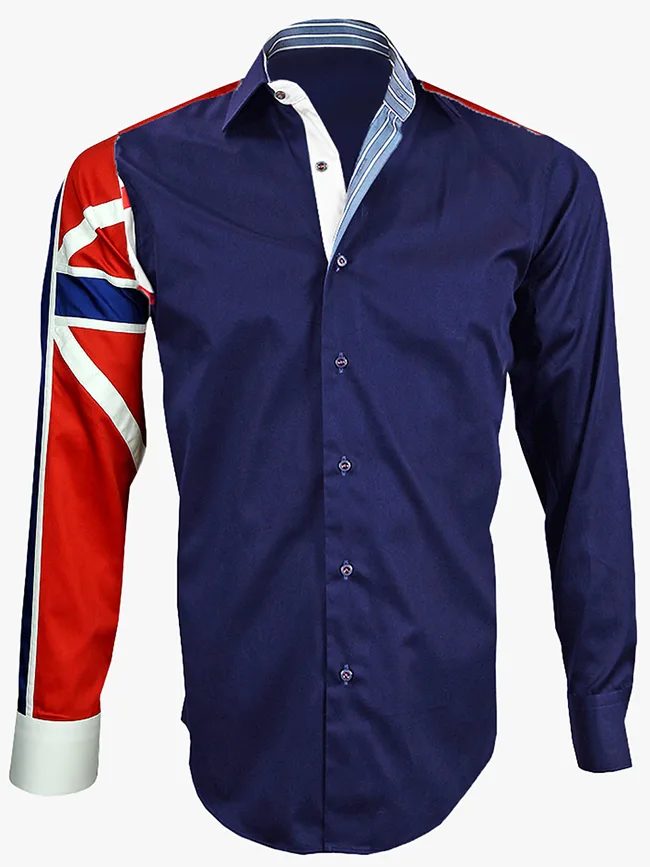 MEN'S ITALIAN STYLE NAVY UNION JACK PRINT SHIRT