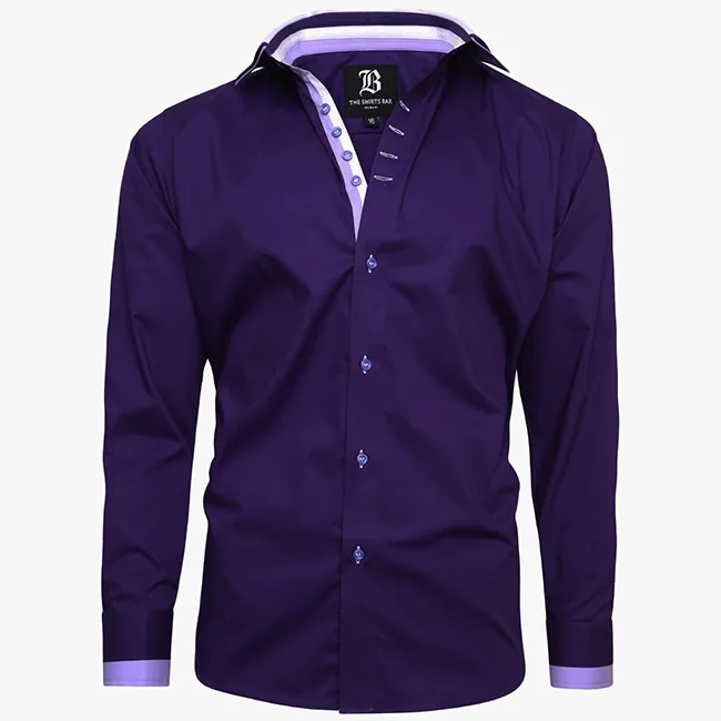 Men's Italian Style Purple Triple Collar Regular Fit Formal Shirt