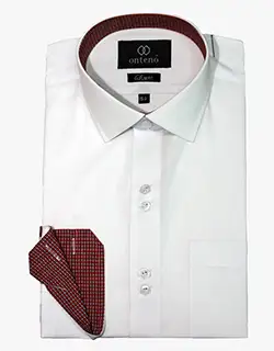 D32, White Slim Fit Shirt with Contrasting Collar & Cuffs