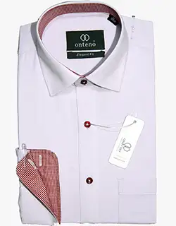 D15, White Royal Oxford Shirt with red mini check contrasts