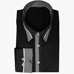 color: Men's Designer Black Polka Dot and Striped Collar Formal Shirt
