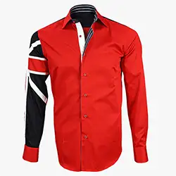 color: Men's Italian Style Red Union Jack Print Formal Shirt