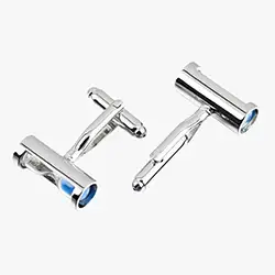 color: Blue Mens Fashion Novelty Silver Glass Hourglass  cufflinks