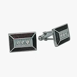 color: Rounded Rectangle Cuff links with Black Crystal