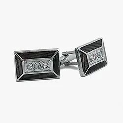 color: Rounded Rectangle Cuff links with Black Crystal