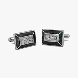 color: Rounded Rectangle Cuff links with Black Crystal