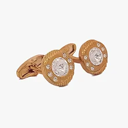 Golden Round Rhinestones Cufflink