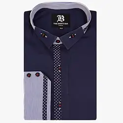 Men's Italian Style Navy Slim Fit Button Down Collar Formal Shirt