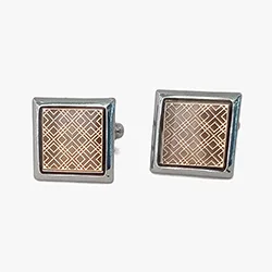 C17, Silver square cufflinks with light gold pattern Silver square cufflinks with light gold pattern