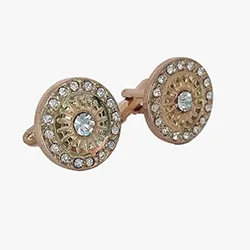 Golden round rhinestone cufflink