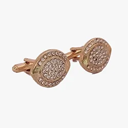 Eye shaped golden rhinestone cufflinks