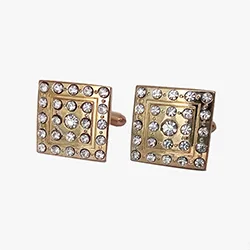 Square rhinestone cufflink in golden color