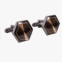 Hexagonal olive colored cufflink